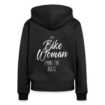 Vélo Cyclisme Vélo Femmes Typographie - Sweat à capuche zippé Premium bio Femme - noir - Dos - Julia (174cm)