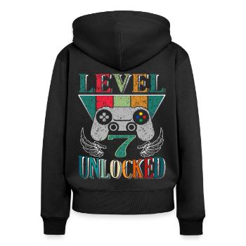 7. Geburtstag Level 7 Gamer Gaming Zocken - Frauen Premium Bio Zip Hoodie - Schwarz - Hinten - Julia (174cm)