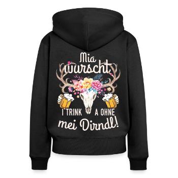 Trachtenshirt Damen Trachten T-Shirt Dirndl Saufen - Frauen Premium Bio Zip Hoodie - Schwarz - Hinten - Julia (174cm)
