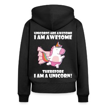 Unicorns are awesome, I am awesome - Frauen Premium Bio Zip Hoodie - Schwarz - Hinten - Julia (174cm)