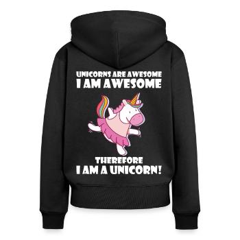 Unicorns are awesome, I am awesome - Frauen Premium Bio Zip Hoodie - Schwarz - Hinten - Julia (174cm)