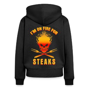 Grillen Steaks Grillmeister Barbecue - Frauen Premium Bio Zip Hoodie - Schwarz - Hinten - Julia (174cm)