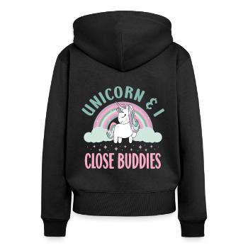Vintage Rainbow Unicorn & I - Close Buddies Spirit - Women's Premium Organic Zip Hoodie - black - Back - Julia (174cm)