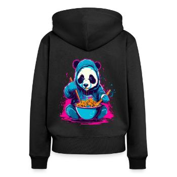 Panda eat Asia Ramen Food Synthwave Design - Frauen Premium Bio Zip Hoodie - Schwarz - Hinten - Julia (174cm)