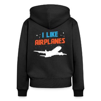 Ingénieur aéronautique J’aime Ingénieur aéronautique - Sweat à capuche zippé Premium bio Femme - noir - Dos - Julia (174cm)