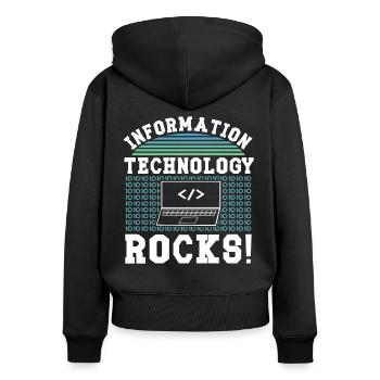 Softwareentwickler Information Technology Rocks - Frauen Premium Bio Zip Hoodie - Schwarz - Hinten - Julia (174cm)