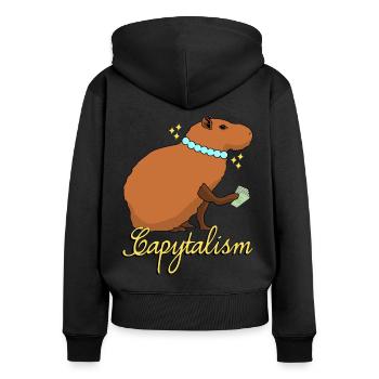 Capybara Kapitalismus Capybaras - Frauen Premium Bio Zip Hoodie - Schwarz - Hinten - Julia (174cm)