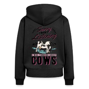 Kuh Landwirt Rinderzüchter Bauer Kühe - Frauen Premium Bio Zip Hoodie - Schwarz - Hinten - Julia (174cm)
