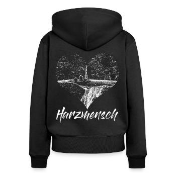 Harz Wandern Harzer Herz Brocken - Frauen Premium Bio Zip Hoodie - Schwarz - Hinten - Julia (174cm)