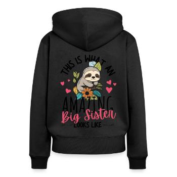 Schwangerschaft verkünden mit süßem Faultier - Frauen Premium Bio Zip Hoodie - Schwarz - Hinten - Julia (174cm)
