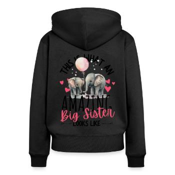 Schwangerschaft verkünden mit süßen Elefanten - Frauen Premium Bio Zip Hoodie - Schwarz - Hinten - Julia (174cm)