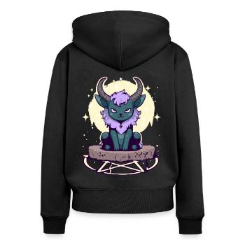 Kawaii Pastel Goth Süße Gruselige Gehörnte Katze - Frauen Premium Bio Zip Hoodie - Schwarz - Hinten - Julia (174cm)