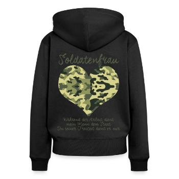 Soldatenfrau lustiger Spruch - Frauen Premium Bio Zip Hoodie - Schwarz - Hinten - Julia (174cm)