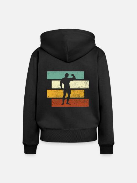 Body building Retro - Frauen Premium Bio Zip Hoodie - Schwarz