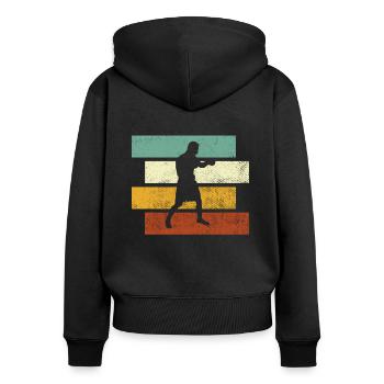 Boxen Retro - Frauen Premium Bio Zip Hoodie - Schwarz - Hinten - Julia (174cm)