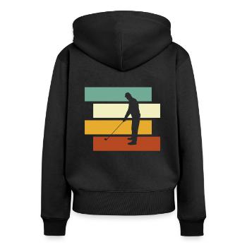 Golf Retro - Frauen Premium Bio Zip Hoodie - Schwarz - Hinten - Julia (174cm)