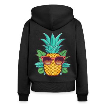 Cartoon Ananas Sommer mit Sonnenbrille Good Vibes - Frauen Premium Bio Zip Hoodie - Schwarz - Hinten - Julia (174cm)