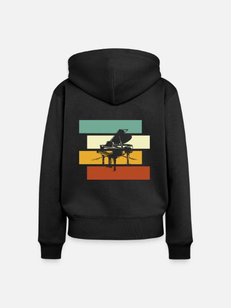 Klavier Retro - Frauen Premium Bio Zip Hoodie - Schwarz