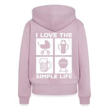 J’aime la vie simple - Nouvelle fête des pères - Sweat à capuche zippé Premium bio Femme - rose poudré - Dos - Julia (174cm)
