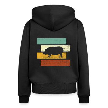 Schwein Retro - Frauen Premium Bio Zip Hoodie - Schwarz - Hinten - Julia (174cm)