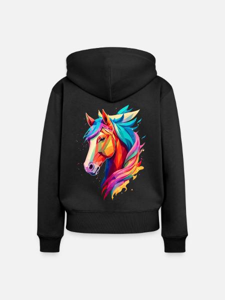 Polygon Pferd - Frauen Premium Bio Zip Hoodie - Schwarz