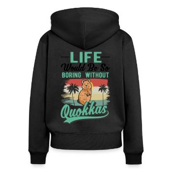 Quokka Gift Kangourou à queue courte - Sweat à capuche zippé Premium bio Femme - noir - Dos - Julia (174cm)