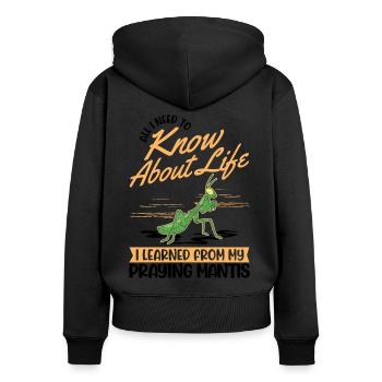 Gottesanbeterin Mantis Fangschrecke - Frauen Premium Bio Zip Hoodie - Schwarz - Hinten - Julia (174cm)