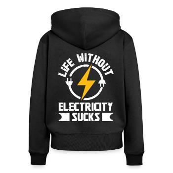 Elektriker Without Electricity Elektroingenieur - Frauen Premium Bio Zip Hoodie - Schwarz - Hinten - Julia (174cm)