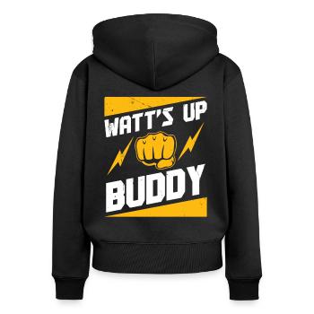 Elektriker Watt's Up Buddy Elektroingenieur - Frauen Premium Bio Zip Hoodie - Schwarz - Hinten - Julia (174cm)