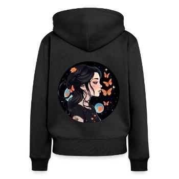 Esthétique gothique fille et papillons dans - Sweat à capuche zippé Premium bio Femme - noir - Dos - Julia (174cm)