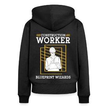 Bauarbeiter Construction Worker Blueprint Wizards - Frauen Premium Bio Zip Hoodie - Schwarz - Hinten - Julia (174cm)