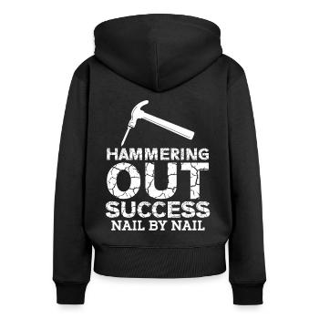 Bauarbeiter Hammering Out Success Baumeister Bau - Frauen Premium Bio Zip Hoodie - Schwarz - Hinten - Julia (174cm)