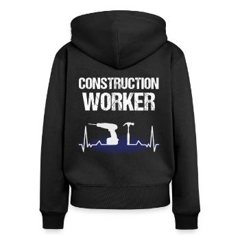 Bauarbeiter Construction Worker Heartbeat Handwerk - Frauen Premium Bio Zip Hoodie - Schwarz - Hinten - Julia (174cm)
