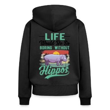 Hippo Cadeau Hippo Hippo Hippo - Sweat à capuche zippé Premium bio Femme - noir - Dos - Julia (174cm)