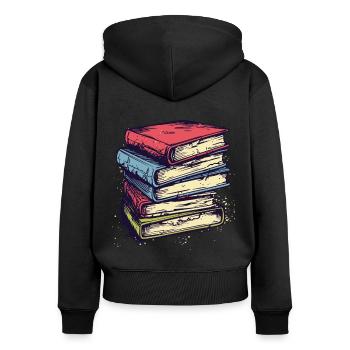 Stack of books for bookworms and bookworms - Women's Premium Organic Zip Hoodie - black - Back - Julia (174cm)