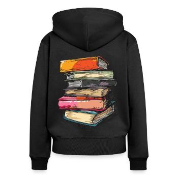 Stack of books for bookworms and bookworms - Women's Premium Organic Zip Hoodie - black - Back - Julia (174cm)