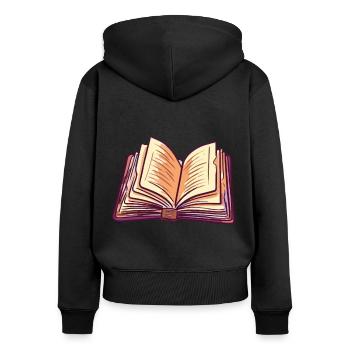 Stack of books for bookworms and bookworms - Women's Premium Organic Zip Hoodie - black - Back - Julia (174cm)