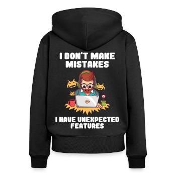 Je ne fais pas d’erreurs J’ai des fonctionnalités inattendues - Sweat à capuche zippé Premium bio Femme - noir - Dos - Julia (174cm)