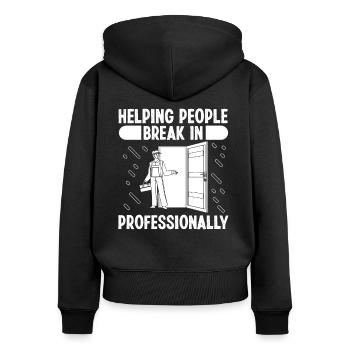 Schlosser aide les gens à percer professionnellement - Sweat à capuche zippé Premium bio Femme - noir - Dos - Julia (174cm)