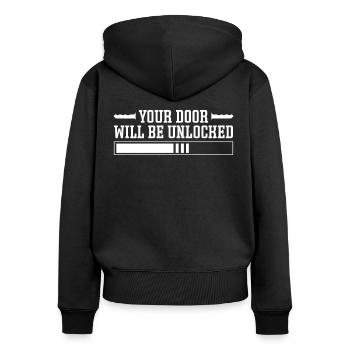 Schlosser Door Will Be Unlocked Schlüsseldienst - Frauen Premium Bio Zip Hoodie - Schwarz - Hinten - Julia (174cm)