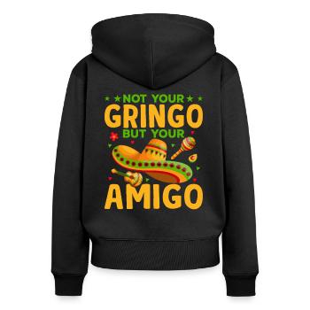 Pas vos amateurs d’amigo gringo fiers gringos - Sweat à capuche zippé Premium bio Femme - noir - Dos - Julia (174cm)