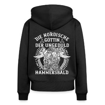 Nordische Wikinger Göttin der Ungeduld Hammersbald - Frauen Premium Bio Zip Hoodie - Schwarz - Hinten - Julia (174cm)