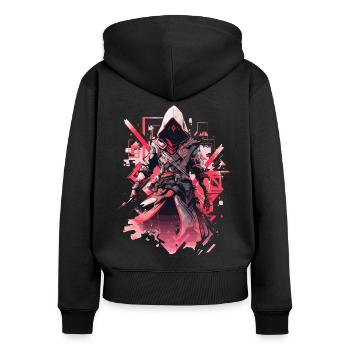 Epischer Gamer Cyber Assassine Digital in Rot - Frauen Premium Bio Zip Hoodie - Schwarz - Hinten - Julia (174cm)