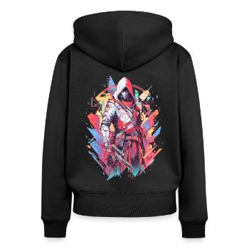 Epischer Gamer Cyber Assassine aus der Zukunft - Frauen Premium Bio Zip Hoodie - Schwarz - Hinten - Julia (174cm)