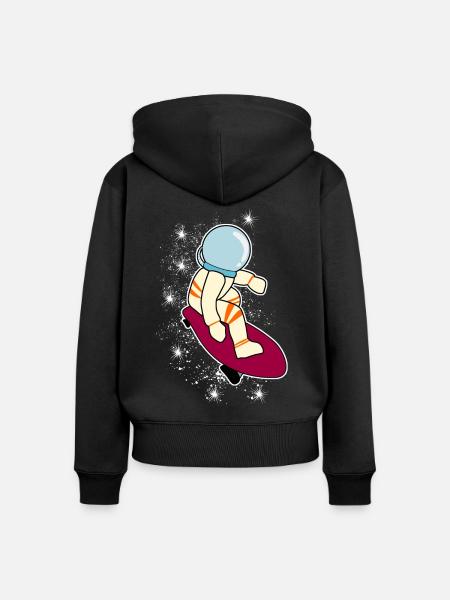 Longboarder Astronaut Longboard - Frauen Premium Bio Zip Hoodie - Schwarz