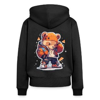 Bär Bären Bären Baby Bär Hip Hop - Frauen Premium Bio Zip Hoodie - Schwarz - Hinten - Julia (174cm)