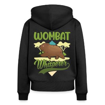 Wombat Flüsterer - Frauen Premium Bio Zip Hoodie - Schwarz - Hinten - Julia (174cm)