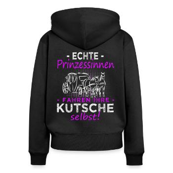 Kutschfahrer Spruch Pferdekutsche & Kutscherin - Frauen Premium Bio Zip Hoodie - Schwarz - Hinten - Julia (174cm)