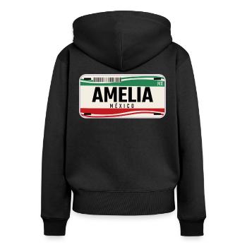 Amelia Personalisierte mexikanische Fahrzeugkennzeichen mit Namen - Frauen Premium Bio Zip Hoodie - Schwarz - Hinten - Julia (174cm)