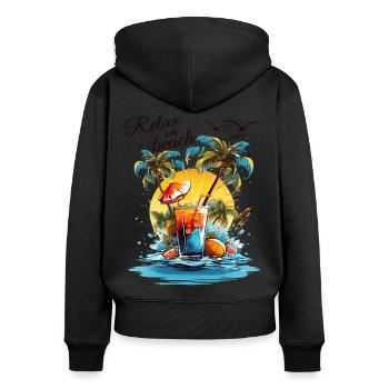 Cocktail d’été Vacances à la plage - Sweat à capuche zippé Premium bio Femme - noir - Dos - Julia (174cm)